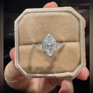 Moissanite Diamond engagement halo Marquise ring
